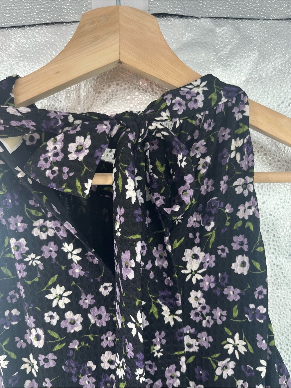 Michael Kors Floral Tiered Halter Dress Medium M Purple Black Ruffle Wedding Gst - Picture 11 of 15